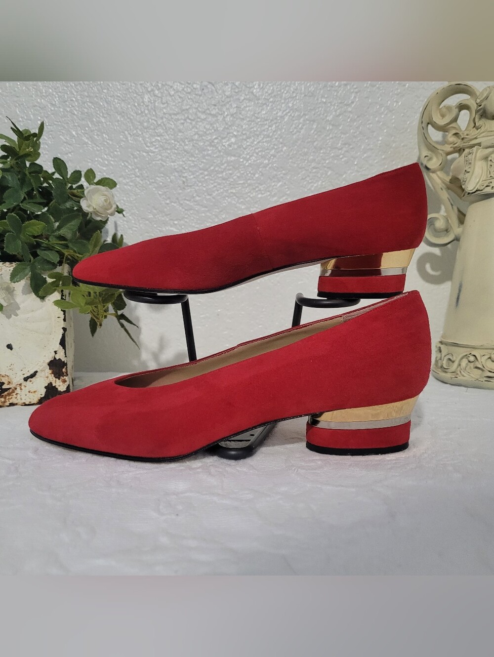 Vintage Nina Red Suede Formal Cocktail Dress Pumps Heel Shoes Size 7M
